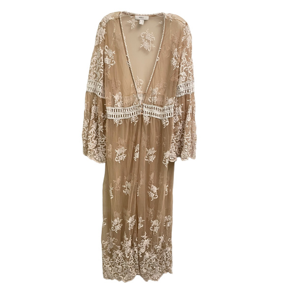 Forever 21 Plus Long Maxi Beige Mesh Embroidered Kimono Boho 2X Festival Sheer - Picture 1 of 9